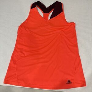 Adidas Women M Neon Orange Tank Top Tennis Pickleball Designer Elegant Mesh